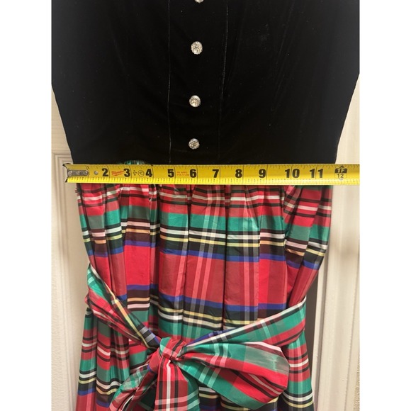 Holiday Party Dress Velvet Taffeta Tartan Plaid Teena Paige Vtg Xmas Jr Sz 7 - Picture 5 of 16